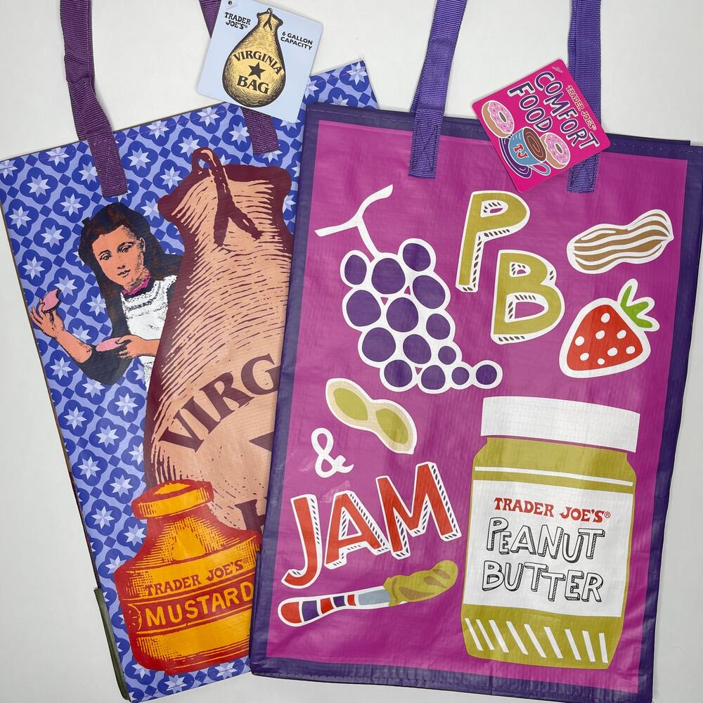 Set of 2! Trader Joe’s Illustrated Reusable Tote Bags VIRGINIA VA + COMFORT FOOD